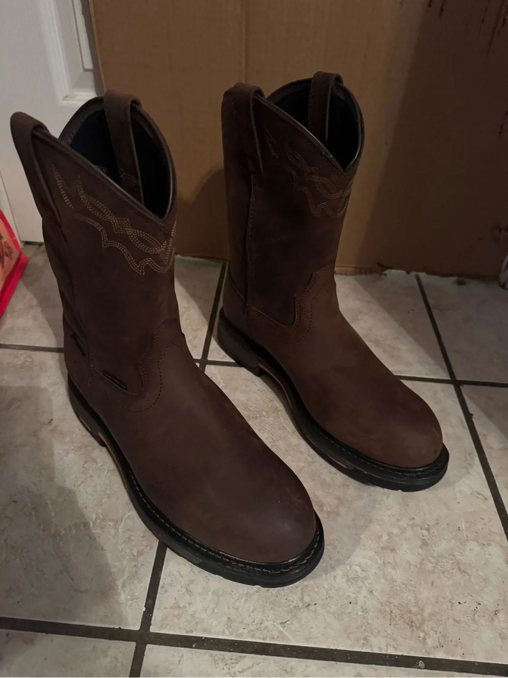 Ariat Brown Nubuck Pull-On Western Work Boots ,workhog composite toes